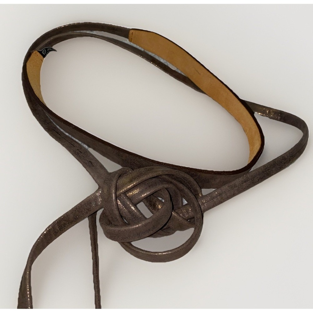 ADA Genuine Leather Skinny Wrap Tie Belt Brown Metallic Made in Argentina OS - Picture 5 of 5